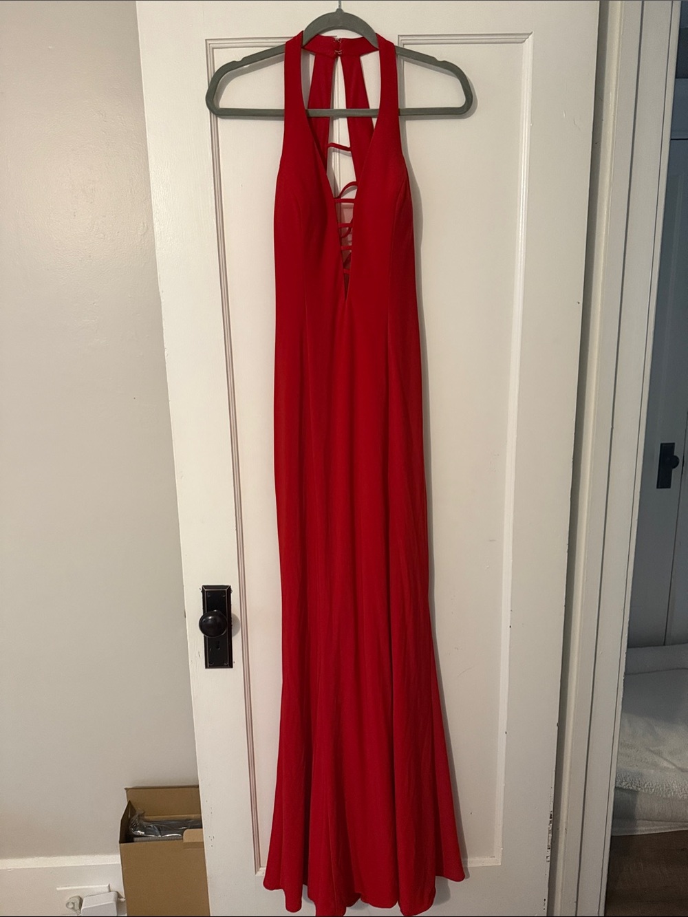Red Halter Maxi Dress with Plunge Front